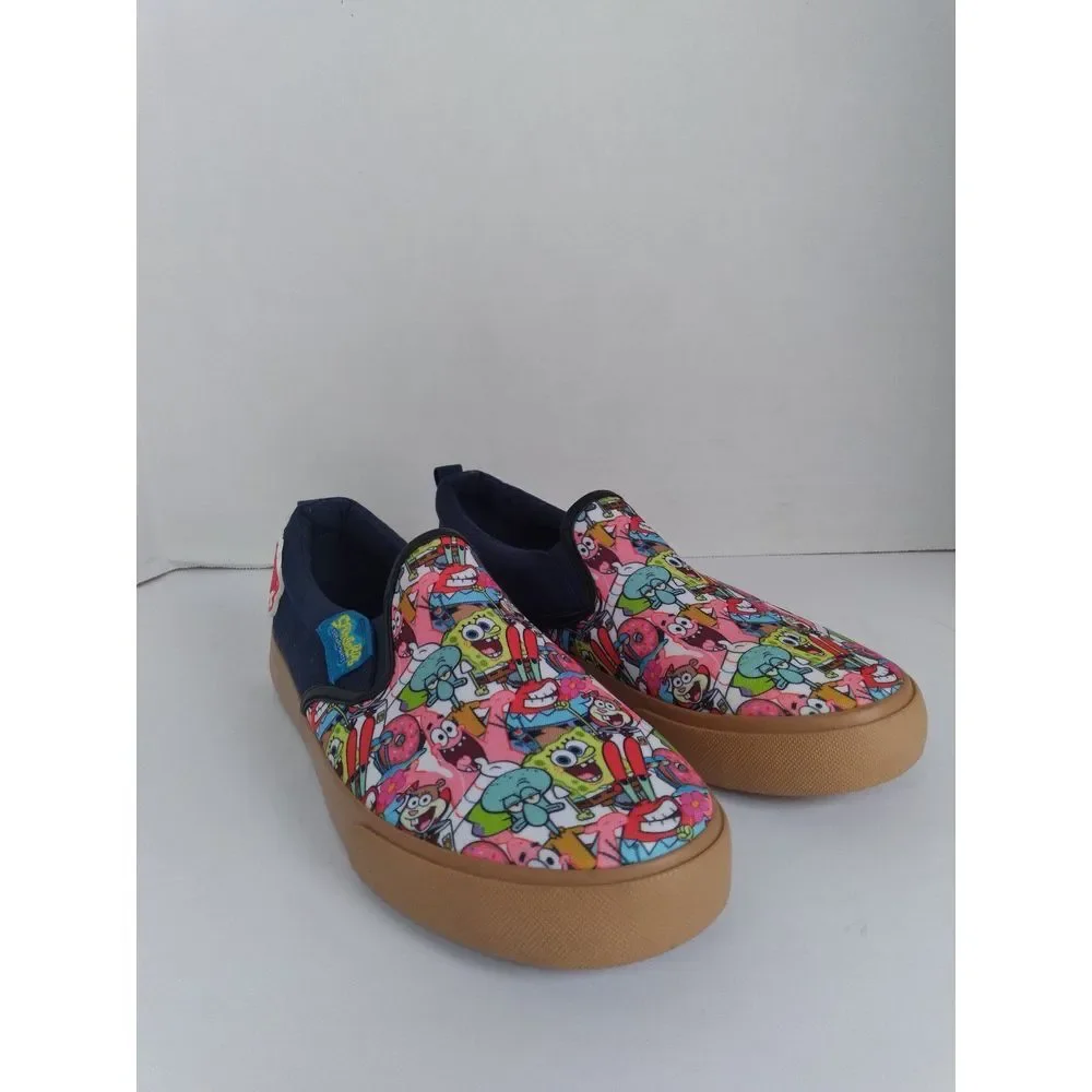 SpongeBob‎ SquarePants Cartoon Print Slip-On Sneakers with Gum Sole Blue Canvas